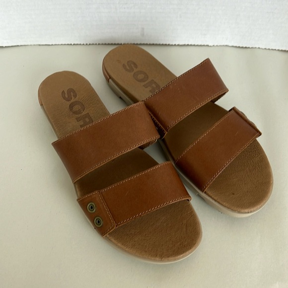 Sorel Tan Leather Slide Sandals Torpeda Womens Size 9.5 Brown - Picture 3 of 5